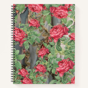 Victorian Roses Green Leaves on Grey Notebook