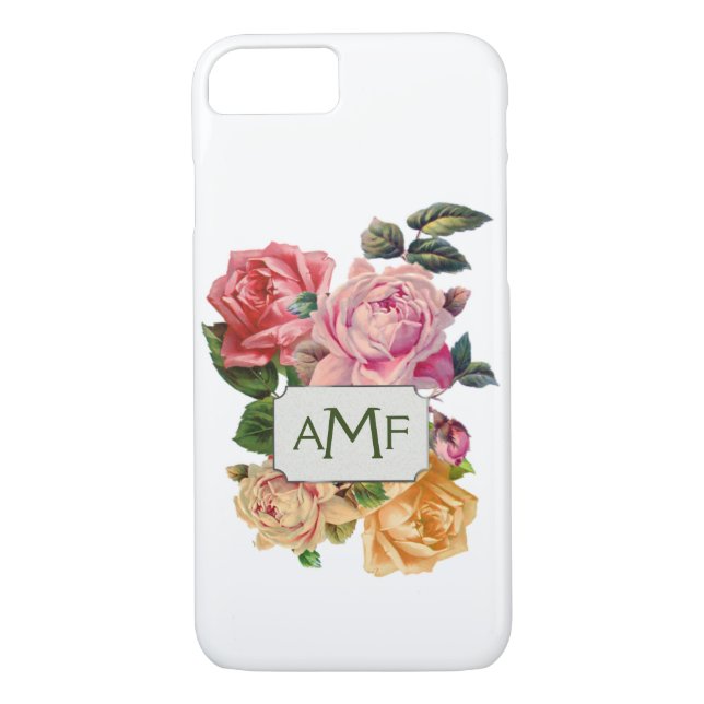 Victorian Roses & Monogrammed Label Case-Mate iPhone Case (Back)