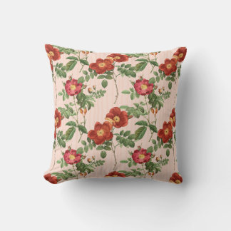 Victorian Roses Pink Stripe Background Cushion