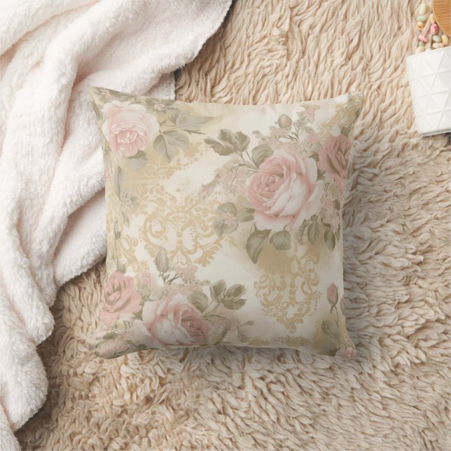 Victorian Roses Print Throw Pillow (Blanket)