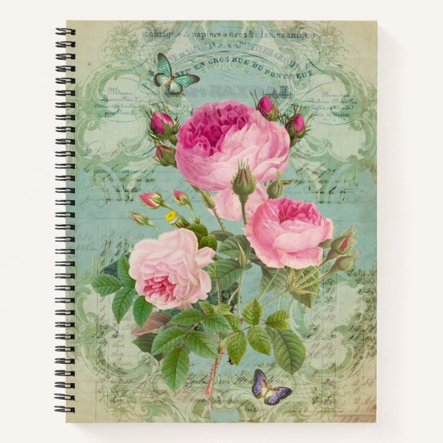 Victorian Roses Shabby Chic Style Notebook (Front)