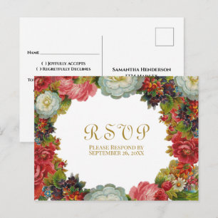 Victorian Roses Vintage Floral Autumn Wedding RSVP Postcard