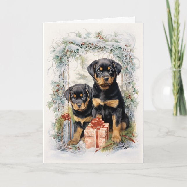 Victorian Rottweiler Puppy Christmas Holiday Card (Front)