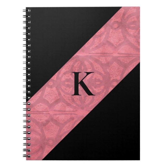 Victorian Rouge Pink Batik and Black Monogrammed Notebook (Front)