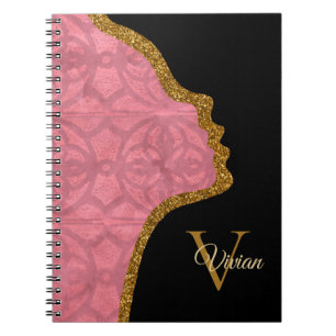 Victorian Rouge Pink Black And Gold Glitter Face Notebook
