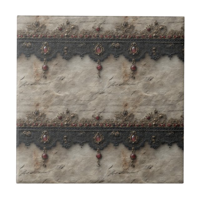 Victorian Ruby Lace Gothic Pattern (1) Ceramic Tile (Front)