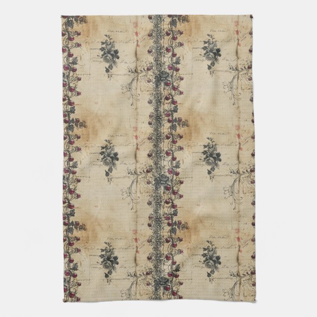 Victorian Ruby Lace Gothic Pattern (2) Tea Towel (Vertical)