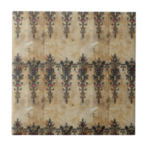 Victorian Ruby Lace Gothic Pattern (3) Ceramic Tile