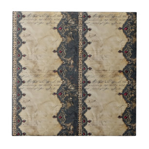 Victorian Ruby Lace Gothic Pattern (4) Ceramic Tile