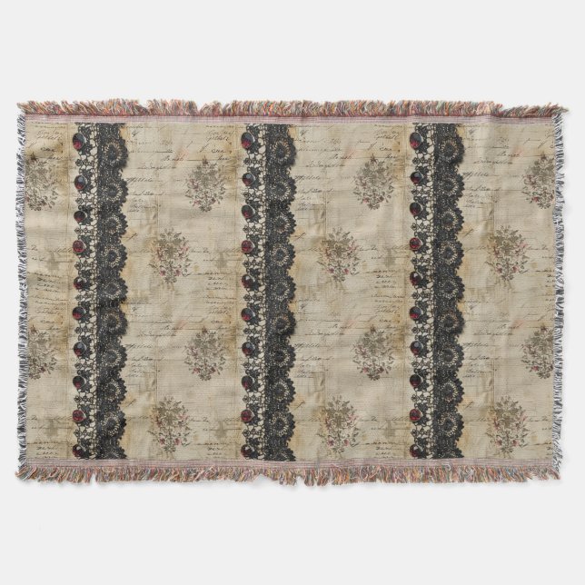 Victorian Ruby Lace Gothic Pattern (5) Throw Blanket (Front)