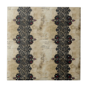 Victorian Ruby Lace Gothic Pattern (6) Ceramic Tile