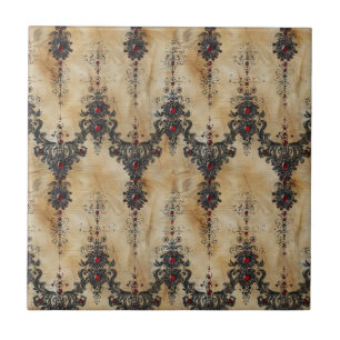 Victorian Ruby Lace Gothic Pattern (7) Ceramic Tile