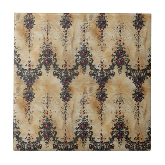 Victorian Ruby Lace Gothic Pattern (7) Ceramic Tile (Front)