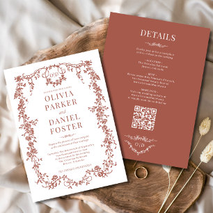 Victorian Rustic Terracotta All in One Wedding  Invitation