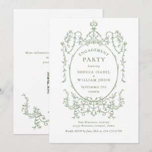 Victorian Sage Green ENGAGEMENT PARTY QR code Invitation