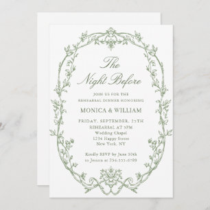 Victorian Sage Green Rehearsal Dinner QR code Invitation