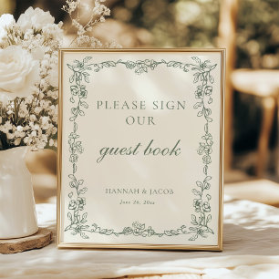Victorian Sage Green Wedding Guestbook Sign