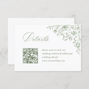 Victorian Sage Green Wedding QR code Details Enclosure Card