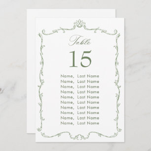 Victorian Sage Green Wedding Seating Chart Card