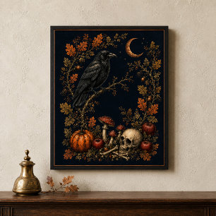 Victorian Samhain Raven Botanical Wall Art