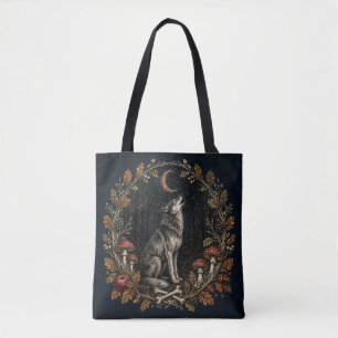 Victorian Samhain Wolf Botanical Gothic Tote Bag
