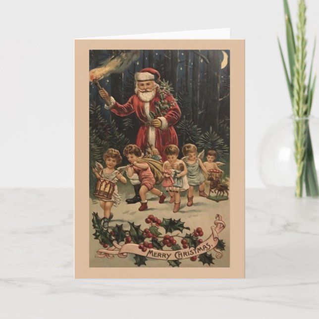 Victorian Santa and Angels Christmas Card (Front)