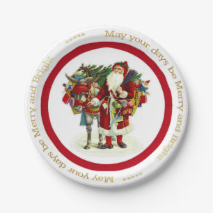 Victorian Santa and Donkey Paper Plate