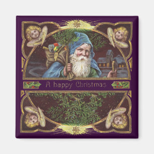 Victorian Santa Angels Blue Christmas Vintage Art Magnet