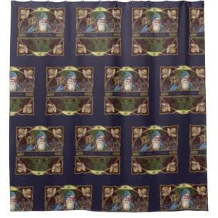 Victorian Santa Angels Blue Christmas Vintage Art Shower Curtain