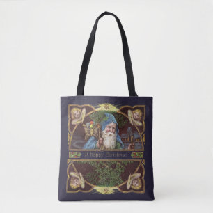 Victorian Santa Angels Blue Christmas Vintage Art Tote Bag