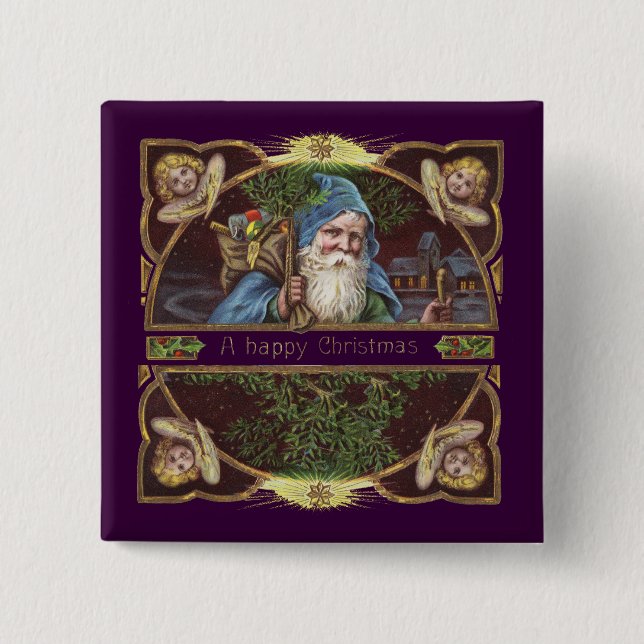 Victorian Santa Angels Christmas Antique 15 Cm Square Badge (Front)