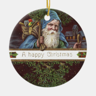 Victorian Santa Angels Christmas Antique Ceramic Ornament