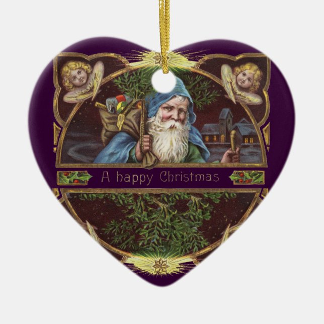 Victorian Santa Angels Christmas Antique Ceramic Tree Decoration (Front)