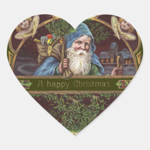 Victorian Santa Angels Christmas Antique Heart Sticker