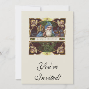 Victorian Santa Angels Christmas Antique Invitation