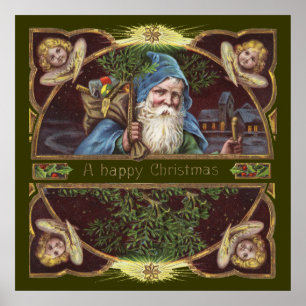 Victorian Santa Angels Christmas Antique Poster