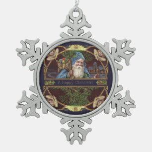 Victorian Santa Angels Christmas Antique Snowflake Pewter Christmas Ornament