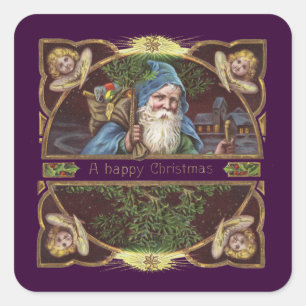 Victorian Santa Angels Christmas Antique Square Sticker