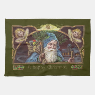 Victorian Santa Angels Christmas Antique Tea Towel