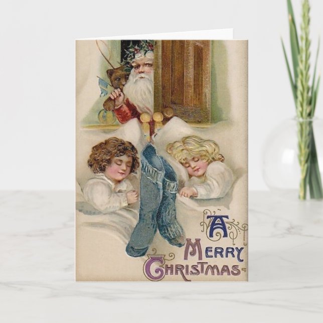Victorian Santa Arrival Christmas Greeting Card (Front)
