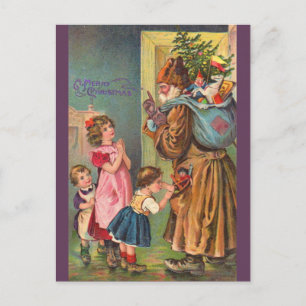 Victorian Santa Claus and children Merry Christmas Holiday Postcard