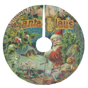 Victorian Santa Claus Christmas Collage Antique Brushed Polyester Tree Skirt
