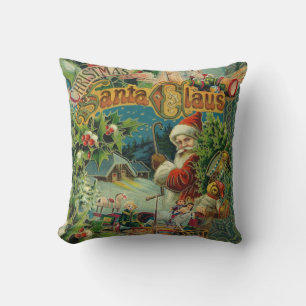Victorian Santa Claus Christmas Collage Antique Cushion