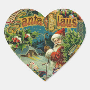 Victorian Santa Claus Christmas Collage Antique  Heart Sticker