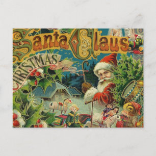 Victorian Santa Claus Christmas Collage Antique  Holiday Postcard