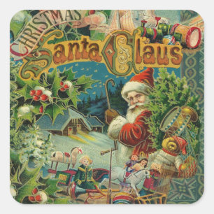 Victorian Santa Claus Christmas Collage Antique  Square Sticker
