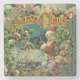 Victorian Santa Claus Christmas Collage Antique Stone Coaster