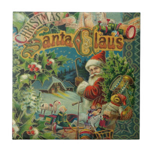 Victorian Santa Claus Christmas Collage Antique Tile