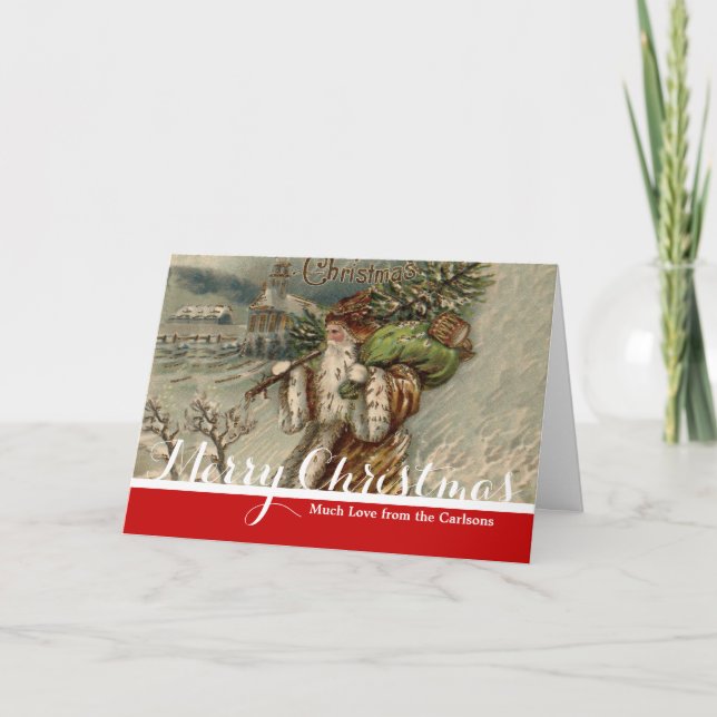 Victorian Santa Claus Christmas Tree Holiday Card (Front)