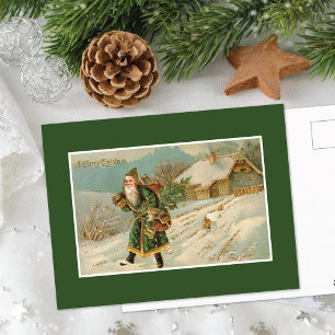 Victorian Santa Claus Green Robe Holiday Postcard
